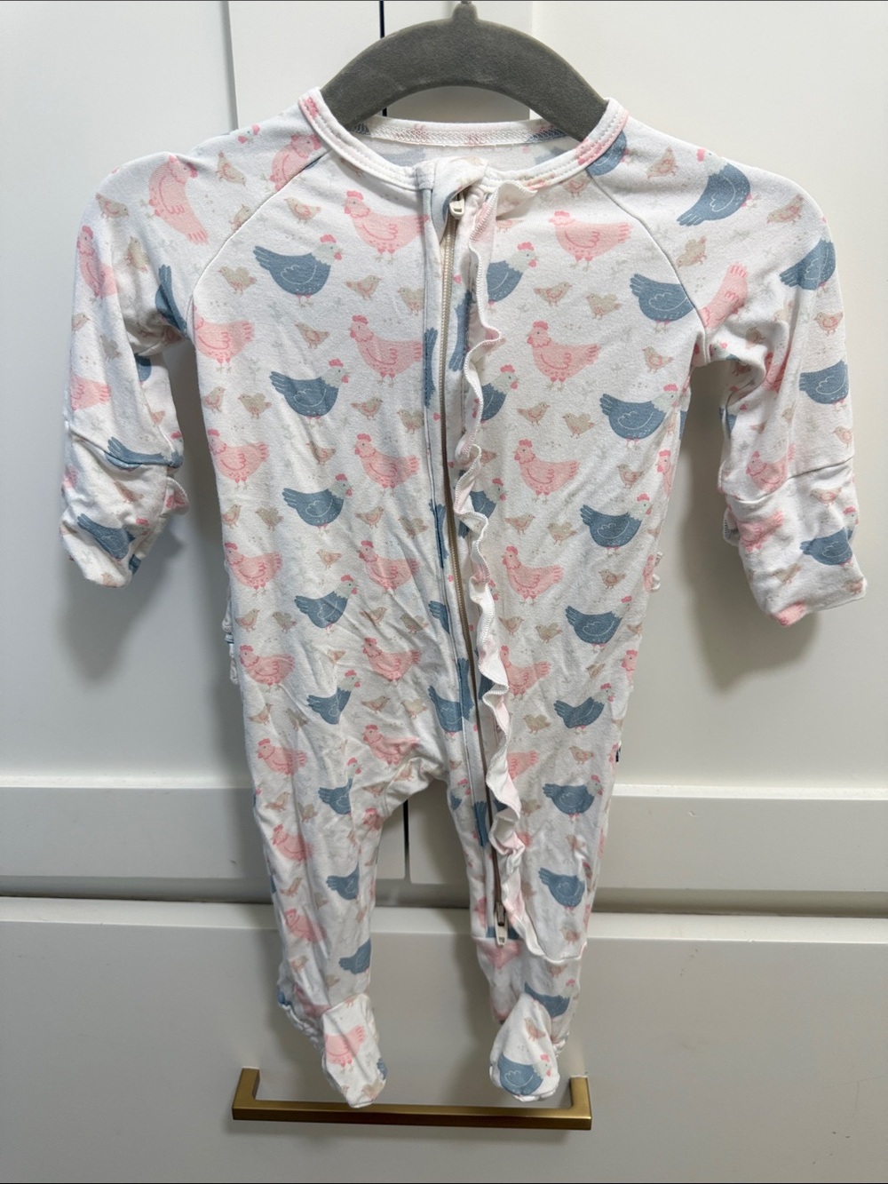 Baby Girl Footed Onesie with chickens